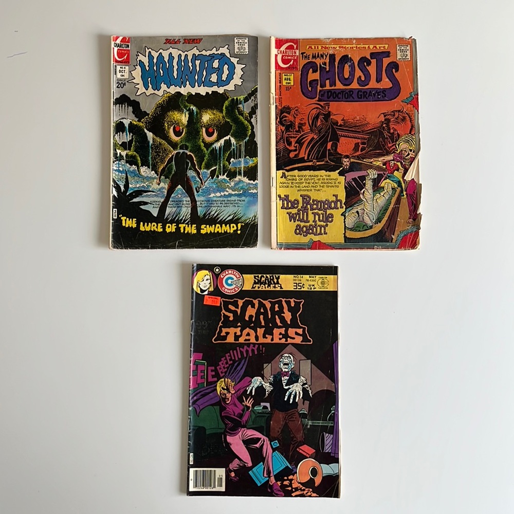 3 COMIC LOT Charlton Comics - Haunted / Scary Tales / Ghosts of Dr. Graves UC
